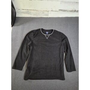 IZOD Fleece Pullover Mens Large Black Long Sleeve Contrast Stitch